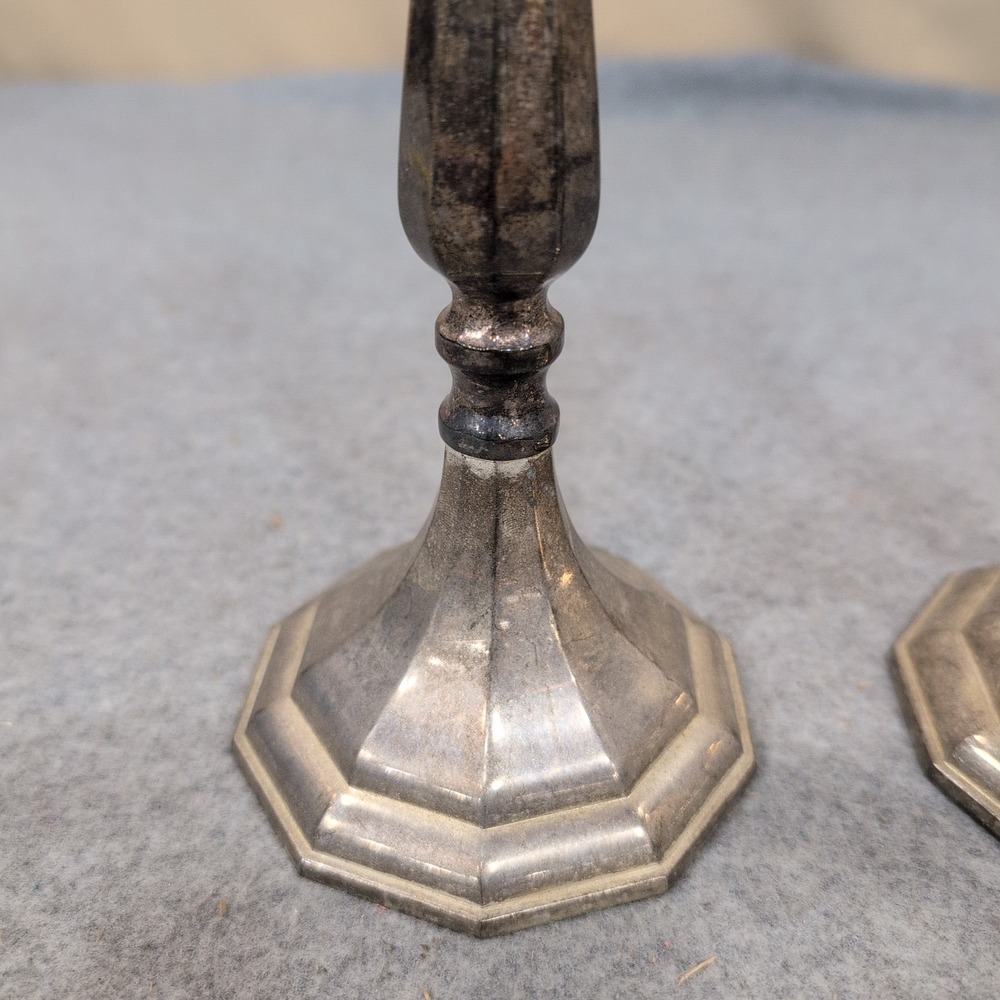 Vintage Silver Plated Octagonal Taper Candlestick Holders Set of 2 - Picture 2 of 5